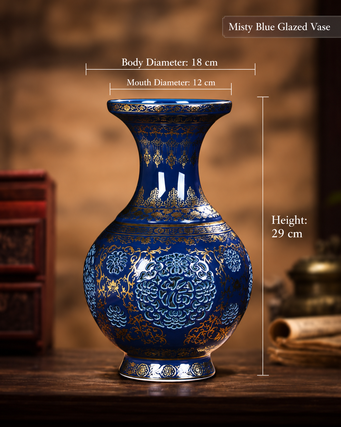 Decorative porcelain vase with dimensions