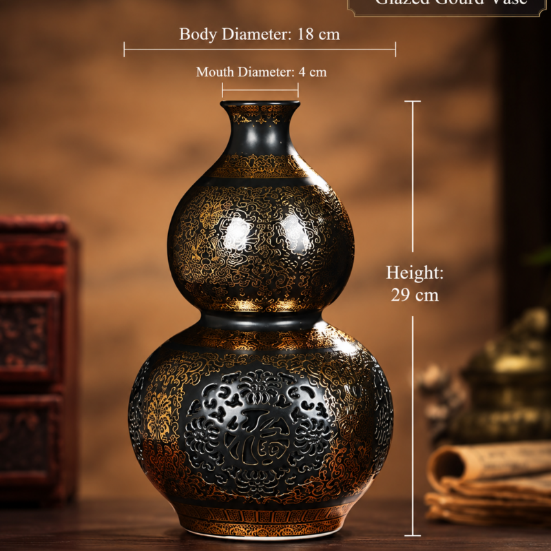 Black and Gold Openwork Double-Gourd Vase