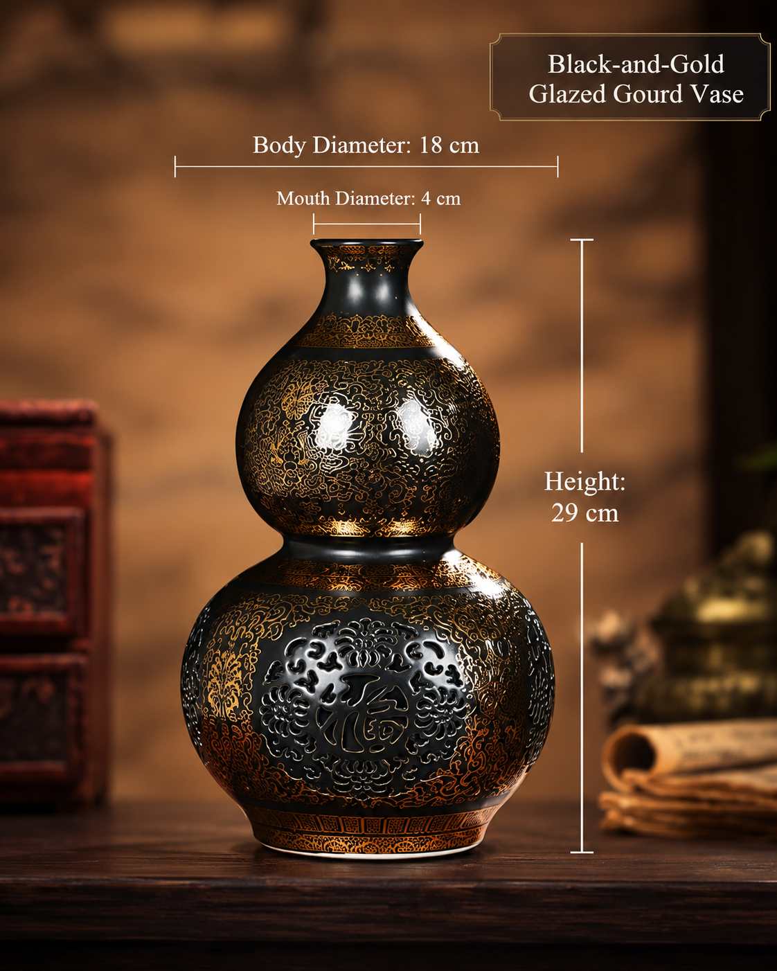 Decorative porcelain vase with dimensions