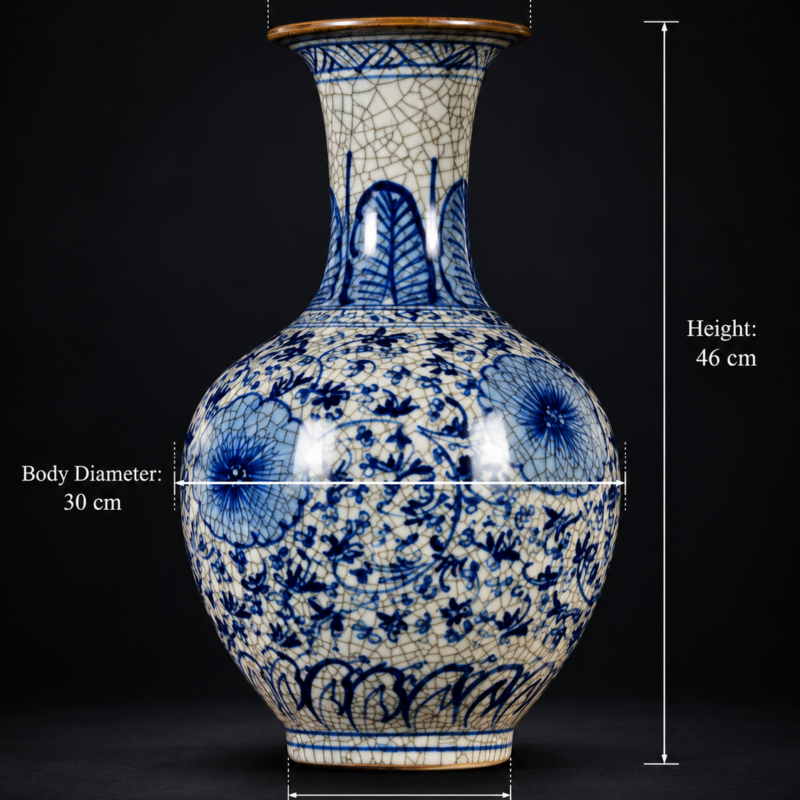 Large Blue and White Crackle-Effect Floral Display Vase
