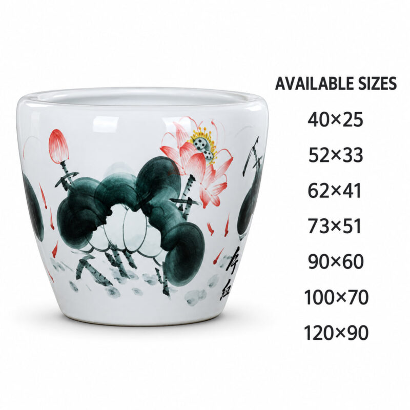 Lotus and Koi Fish Ceramic Planter