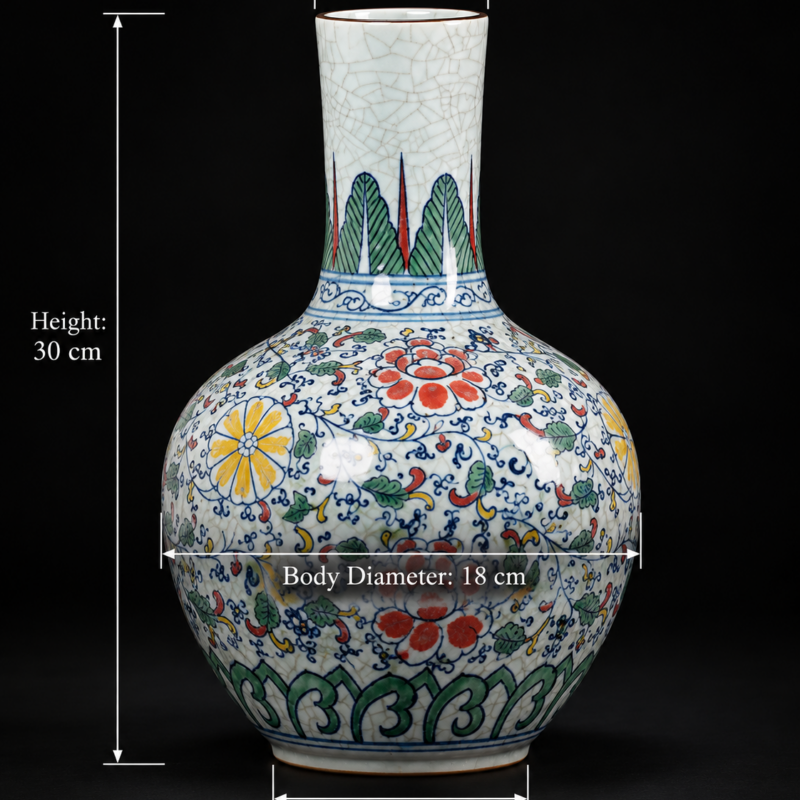 Multicolour Crackle-Effect Floral Bottle Vase