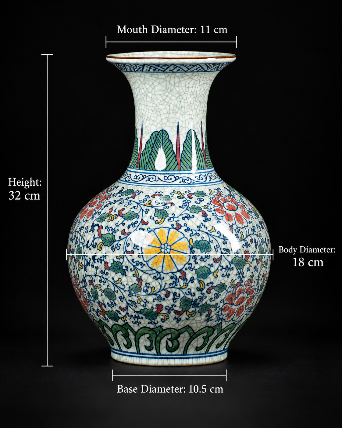 Multicolour Crackle-Effect Floral Display Vase with dimensions