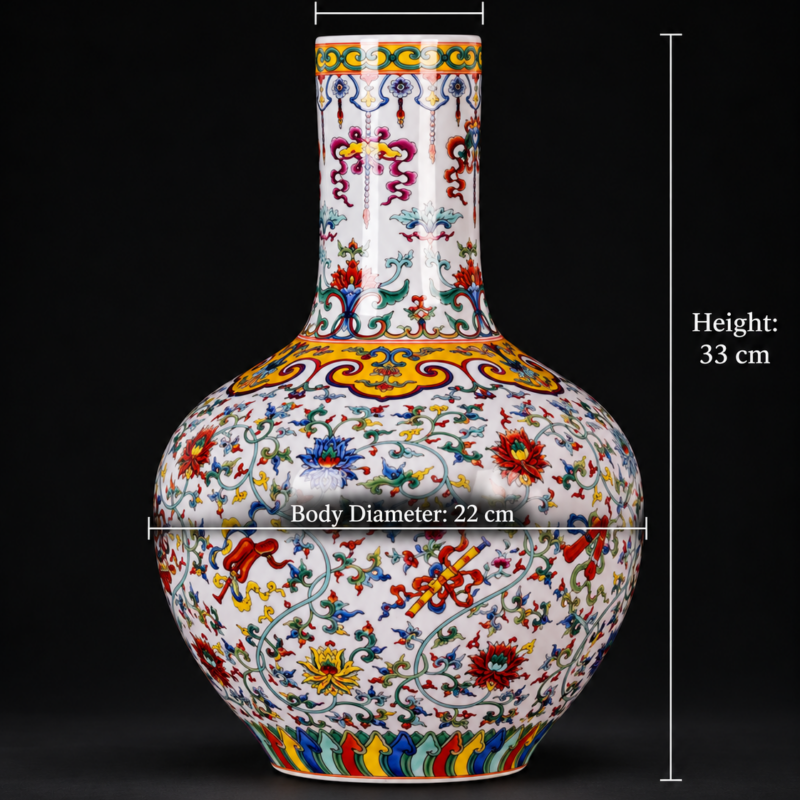Colorful Floral and Auspicious Motif Porcelain Vase