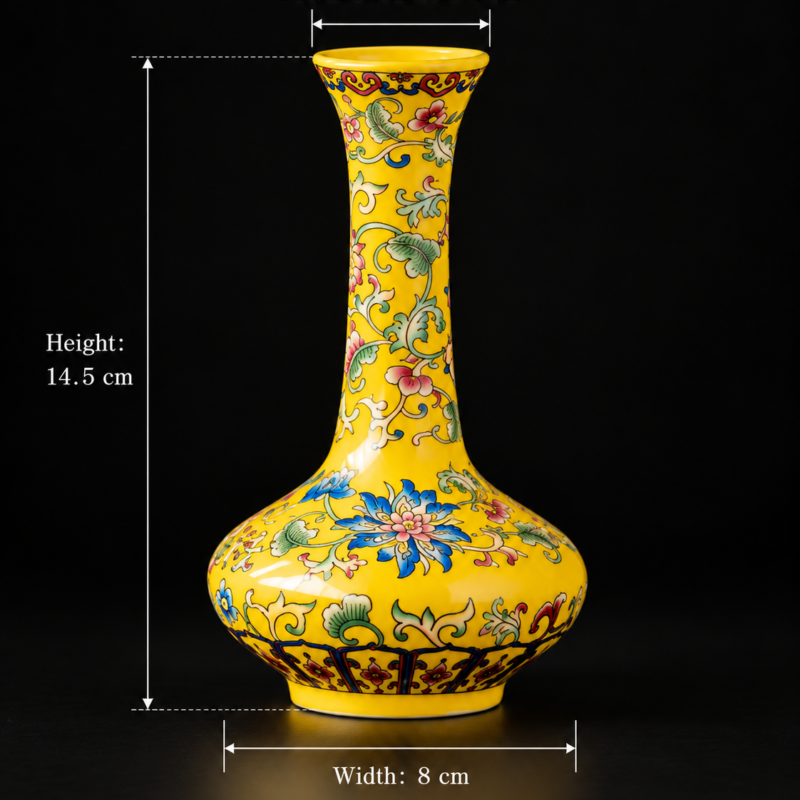 Yellow Floral Long-Neck Porcelain Vase