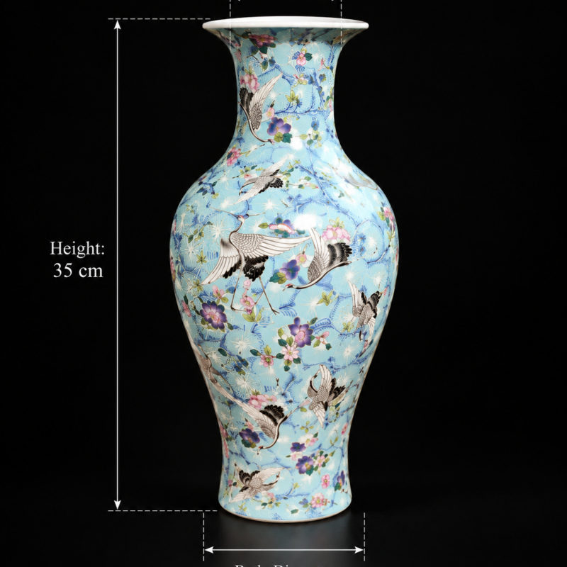Golden Yellow Crane and Blossom Porcelain Vase