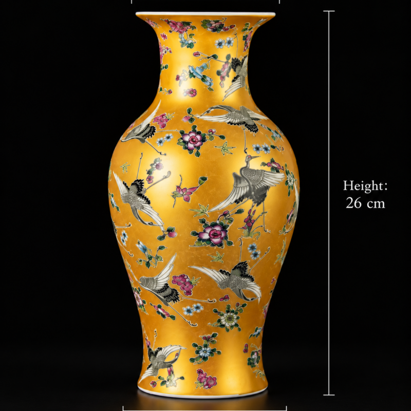 Sky Blue Crane and Floral Porcelain Vase