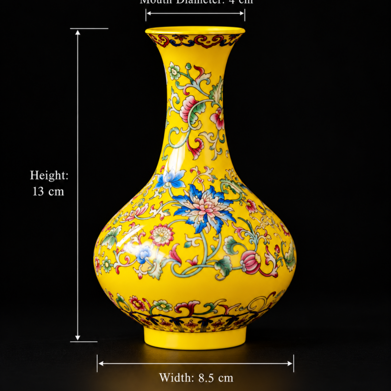 Yellow Floral Round Miniature Porcelain Vase