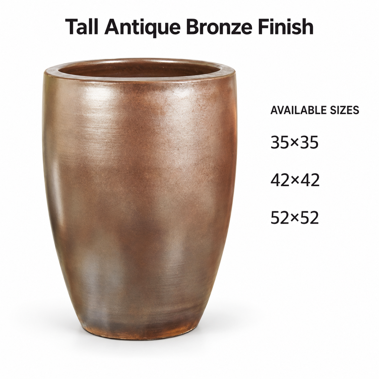 Tall Antique Bronze Finish ceramic planter available sizes