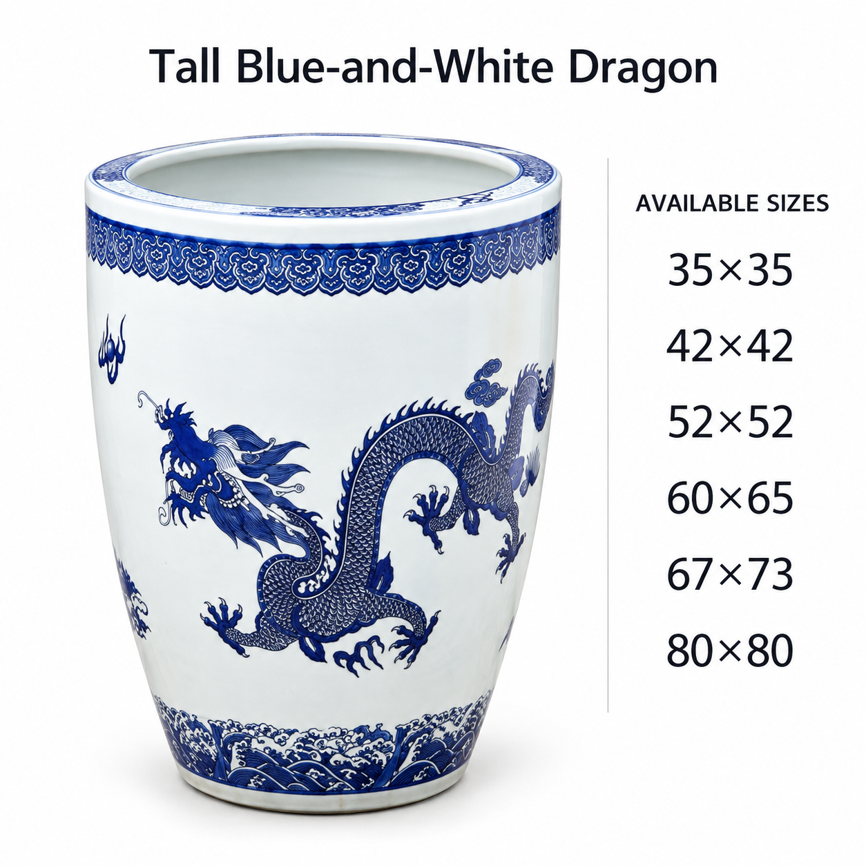 Tall Blue-and-White Dragon ceramic planter with available sizes