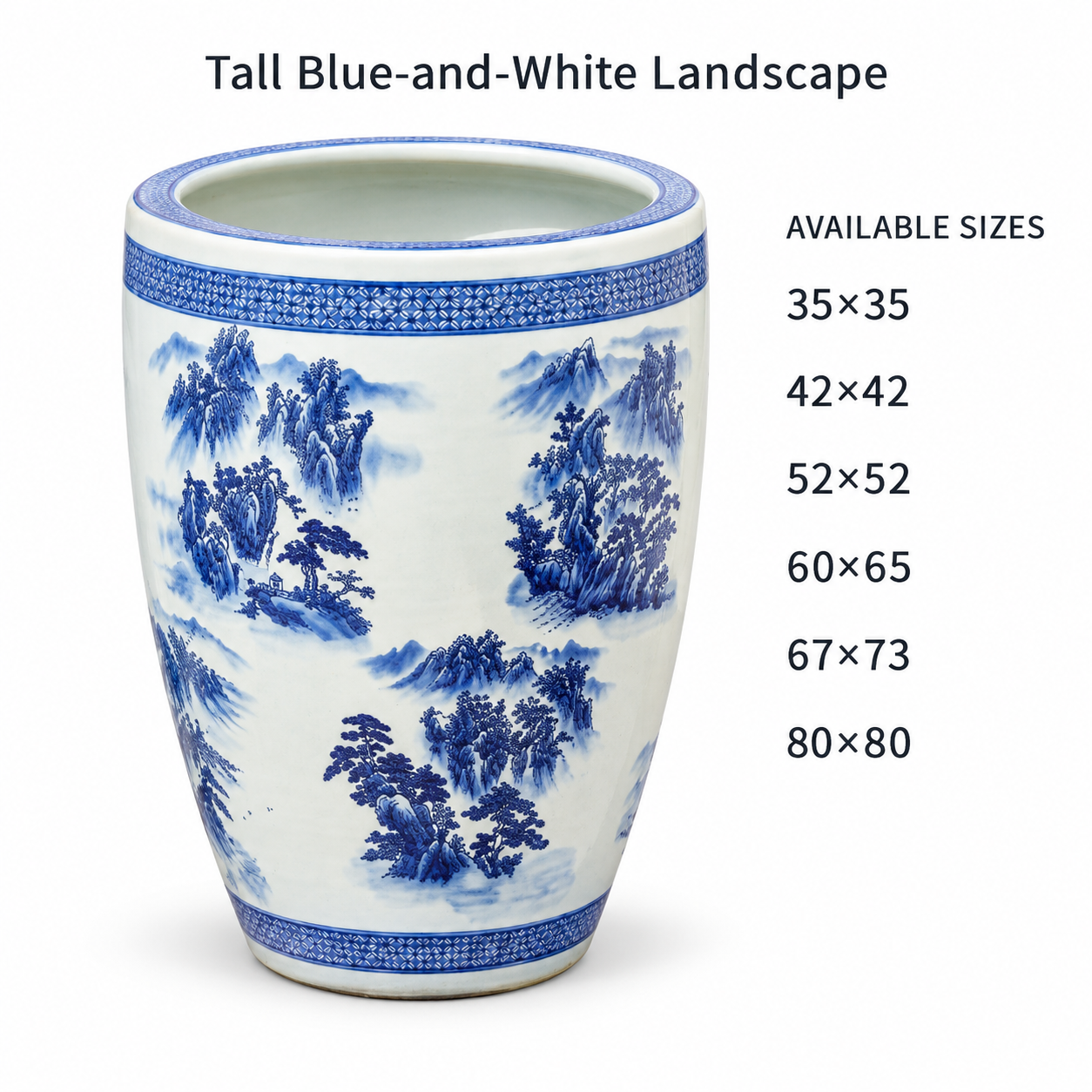 Tall Blue-and-White Landscape ceramic planter with available sizes