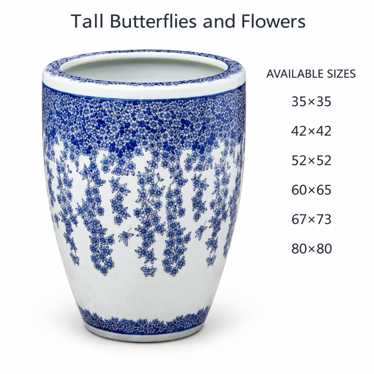 Tall Butterflies and Flowers ceramic planter with available sizes