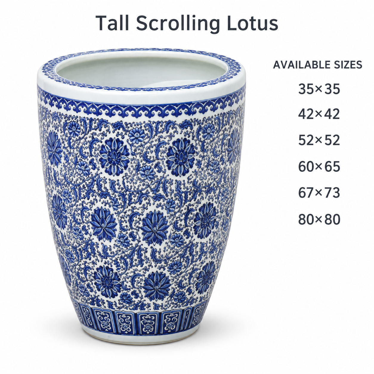 Tall Scrolling Lotus ceramic planter with available sizes